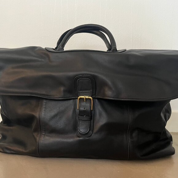 Coach Black Leather Duffel Weekender Tote - Picture 1 of 9